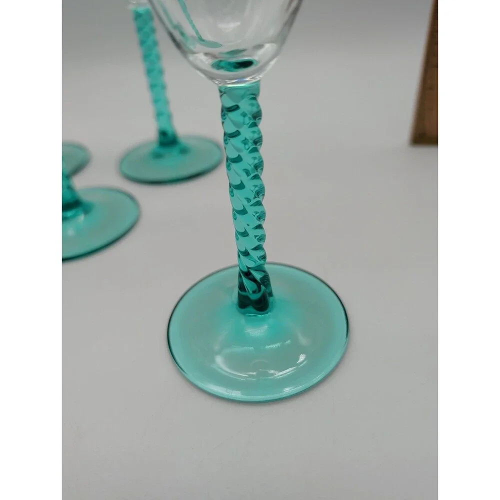 Set of 4 Vintage Cristal D'Arques Angelique Aqua Twisted Stem Champagne Flutes